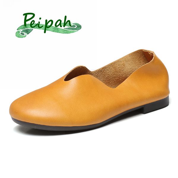 

peipah women genuine leather shoes moccasins mother slip on loafers soft leisure flats casual female driving ballet footwear, Black