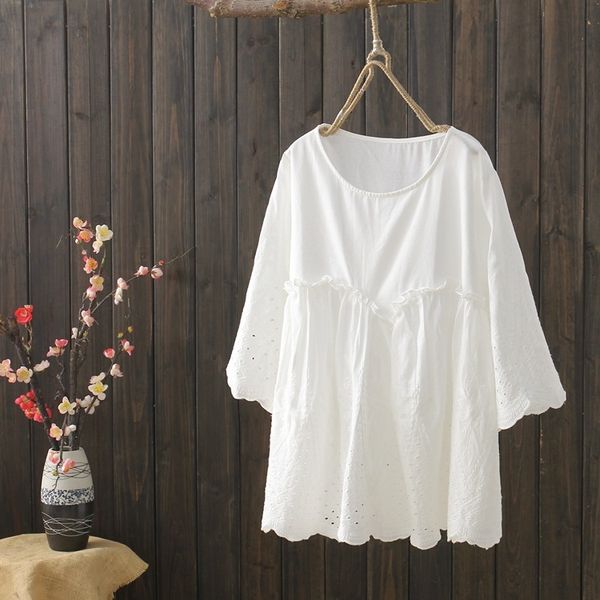 

kyqiao женщины бохо рубашка 2019 мори девушки лето японский стиль богемный сладкий половина рукава белый хлопок блузка топы blusa, White