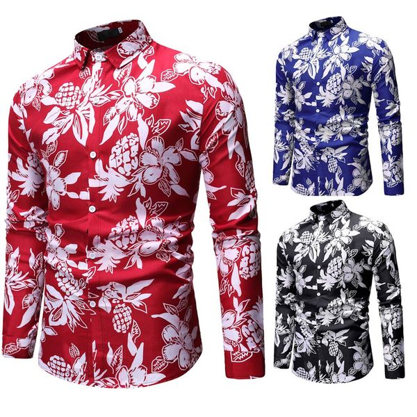 

ishowtienda long sleeve shirt men 2019 new fashion floral print slim fit shirts arge size casual blouse shirts #w30, White;black