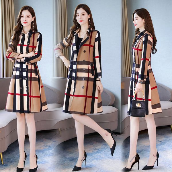 

2019 autumn clothing new style pattern mid-length trench coat ol elegant slim fit slimming business women's coat fashion, Black;white