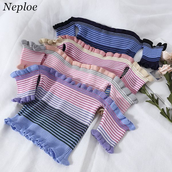 

neploe 2019 sping summer slim short sueter mujer slash neck stripped women sweater casual knitted female simple pullover 69537, White;black