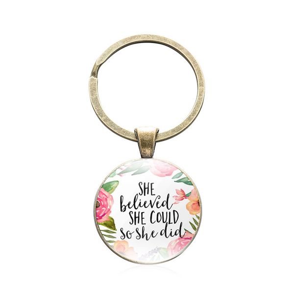 

she believed keychain time gem girl inspirational key rings fashion charm pendant car bag holder accessories jewelry, Silver