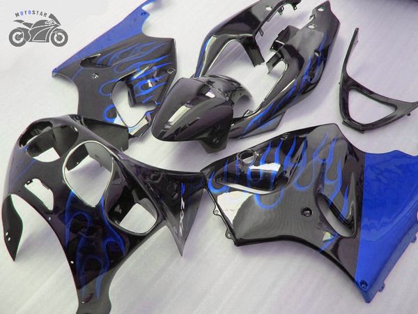 Passen Sie das ABS-Verkleidungsset für Kawasaki Ninja ZX7R 96 97 98 99 00 01 02 03 ZX-7R 1996–2003 mit blauen Flammen an