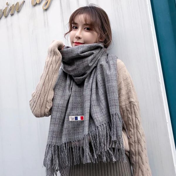 

scarf shawls long thickening in europe and the grid in the fall and winter of female students joker plover case shawls scarf, Blue;gray