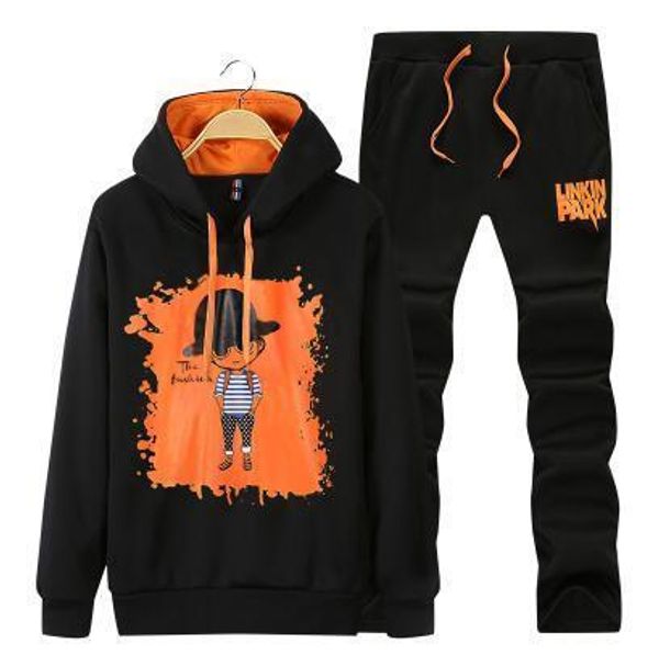 

cartoon run letter print teenagers tracksuits hooded hoodies long pants 2pcs suits mens women casual winter sweatsuit sets -4xl, Gray