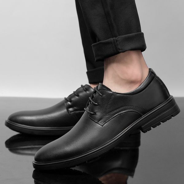 

mens oxfords dress shoes genuine leather business shoes male wedding party shoe social chaussure homme fluff office formal, Black