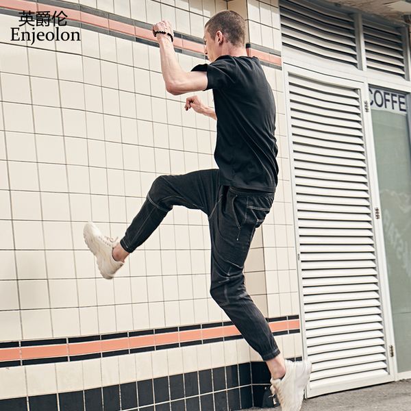 

enjeolon new fashion 2019 men jeans pants sweatpants jeans for men cool fashion clothes black blue casual male k6626