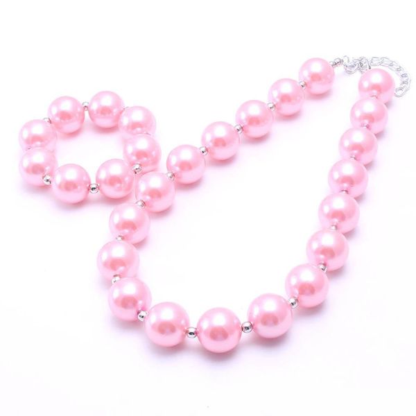 Baby Pink Pearl Kid Chunky NecklaceBracelet Set Lovely Children Girl Toddler Bubblegum Chunky Bead Collana Set di gioielli