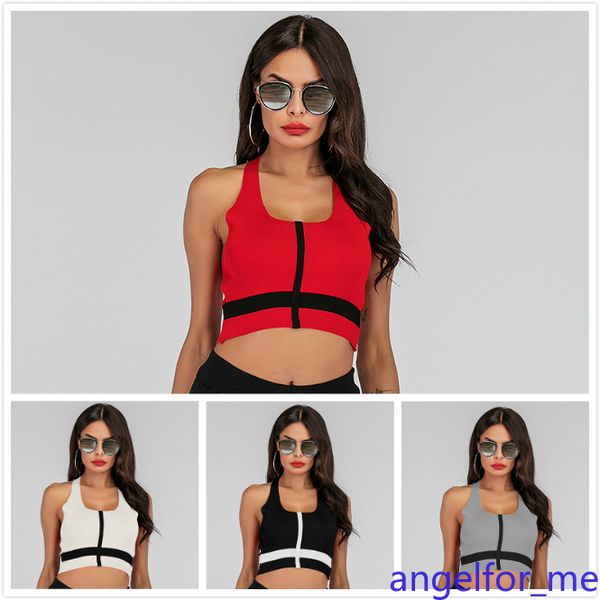 

female vest short crop collage color jacket new slim halter top, White