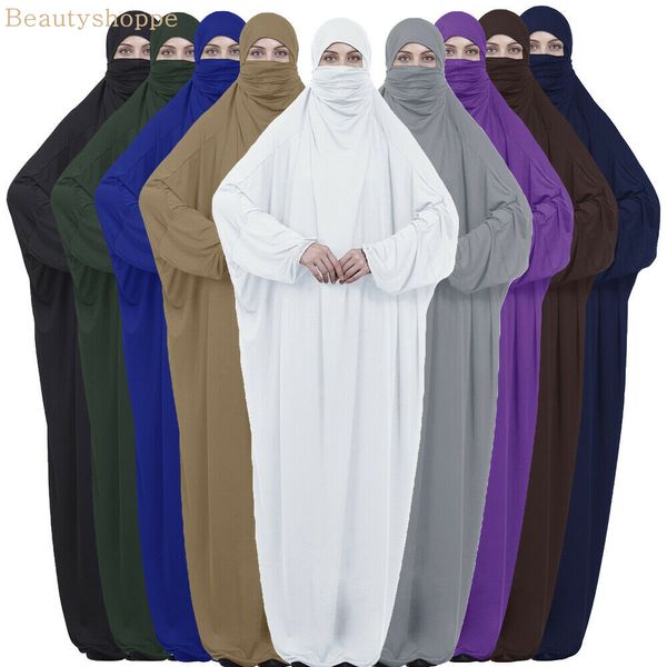 

muslim women maxi prayer abaya full cover dress robe kaftan arab hooded islamic burqa khimar veil niqab loose jilbab middle east, Red