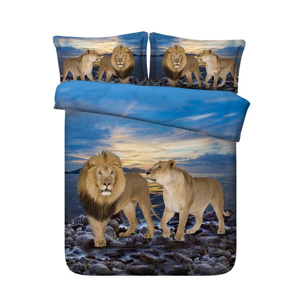 3d Lion Leopard Print Duvet Cover Set Bedding With Pillowcase