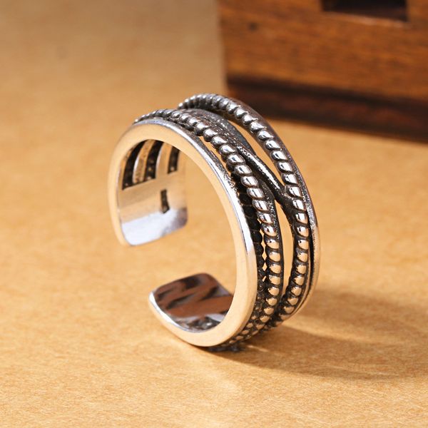 

925 sterling silver twist multilayer ring vintage opening adjustable ring for men and women thai silver jewelry, Golden;silver