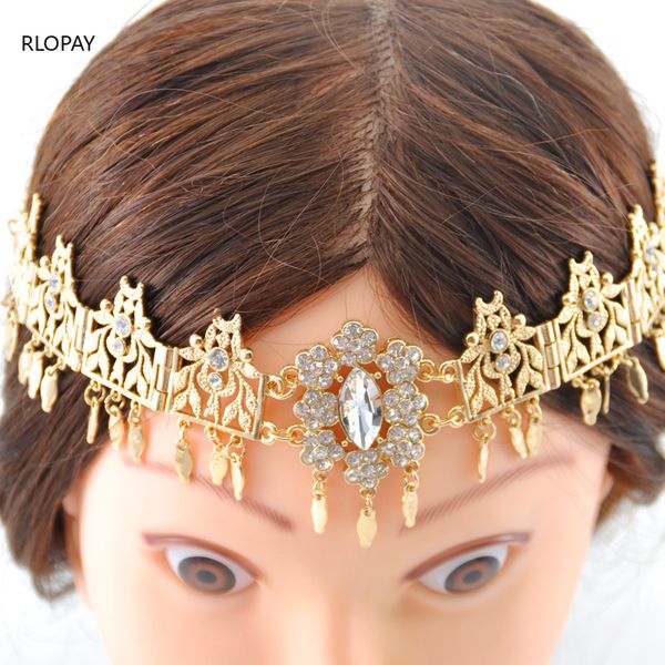

fashion tassels wedding hair accessory arabic style women hair band metal head pieces with crystals hair jewelry wedding, Golden;white