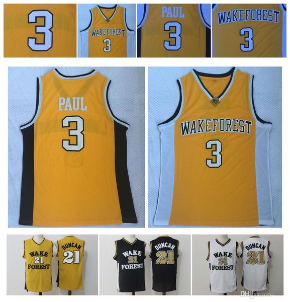 

tim 21 duncan wake forest jersey chris 3 paul college basketball jerseys white yellow black stitched sports shirt