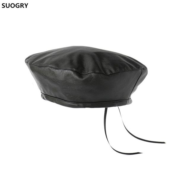 

suogry pu leather beret hats for women winter flat cap female boina feminina fashion autumn winter beret cap bone gorras painter, Blue;gray
