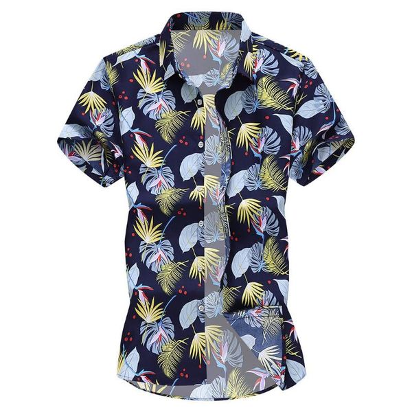 

klv short sleeve male shirt cotton blend men's blouse slim loose hawaii shirt printed turn-down collar drop shipping, White;black