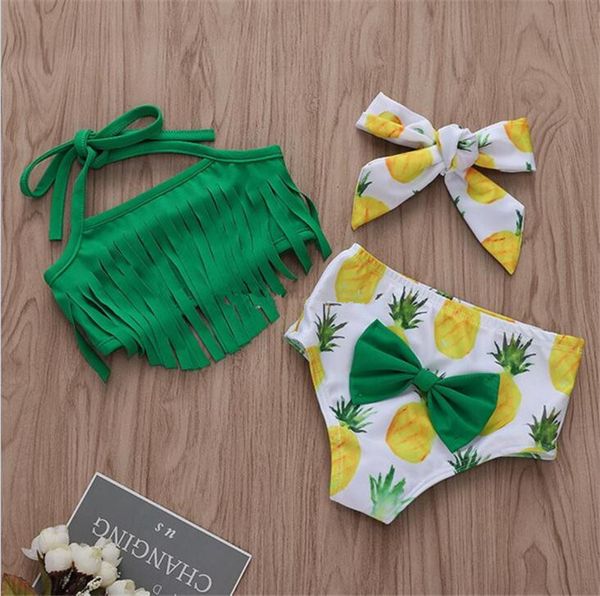 

Children wimwear baby girl ling ta el pineapple print hort with bow headband 3pc et 2019 ummer bikini kid wim uit b11