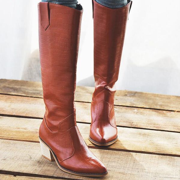 

fashion long-barreled woman boots high-heeled 2019 pointed leather motorcycle boots thick wool warm winter female sy837, Black
