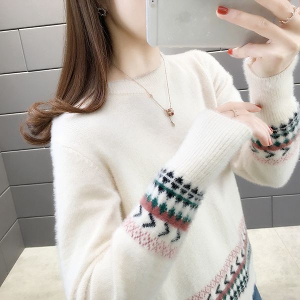 

room 154474, row 5, no. 6, middle] actual p of new mink like sleeve color matching pullover 50, White;black