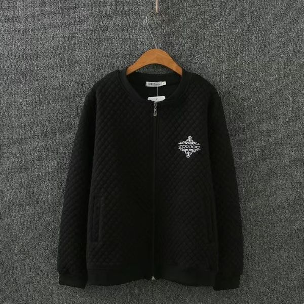 

2018 western style early spring women's dress new style korean-style large size padded solid color embroidery zipper cropped jac, Black