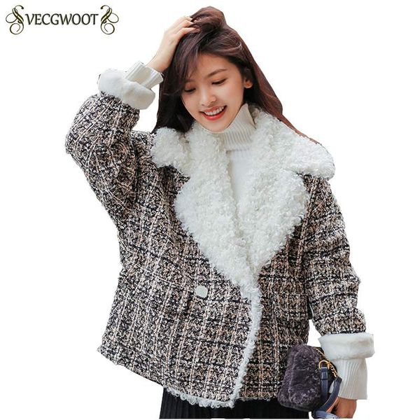

lamb hair coat short 2018 winter new korean sweet women faux fur jacket thicker warm plaid outerwear thicker warm coat pr547, Black