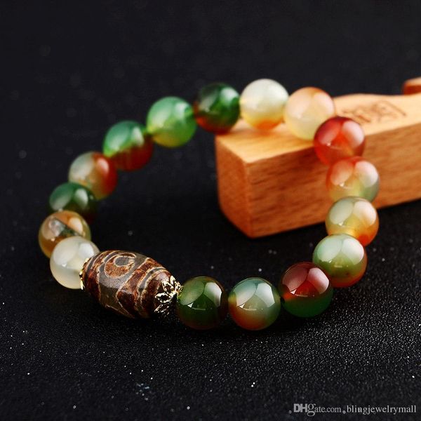 

14mm men's jewelry agate bracelet chinese style dzi beads longan retro natural crystal love gift soy punk rock pulseira erkek, Black