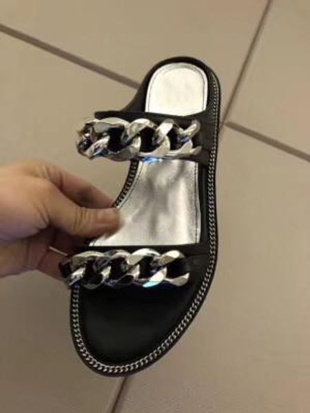 

new style summer woman outdoor flat peep tos flat slippers chain decoration roma sandals for woman mixed color slip on beach casual slippers, Black