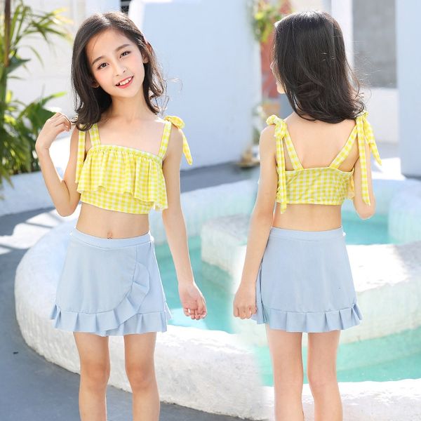 

2020 bikini children's swimsuit women's sweet lace-up skirt split swimsuit hipster girl bikini, White;black