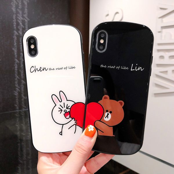 

luxury mirror surface love bear rabbit shockproof for iphone 11/x/xr/xs max/8/7 plus 6/6s plus with holder