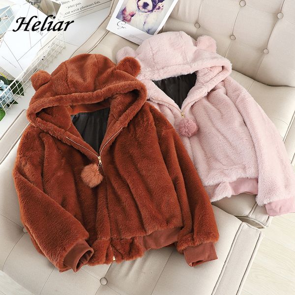 

women's down & parkas heliar women cottons cute style jackets teddy bear hooded velvet jacket for warm female winter kawaii coat, Black
