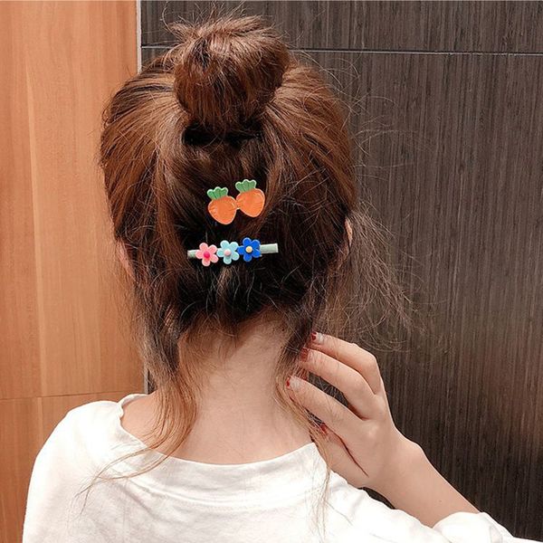 

girl small fresh flower hairpin childlike cute candy color fruit clip hair styling accessories for girls 2020 new fashion, Slivery;white