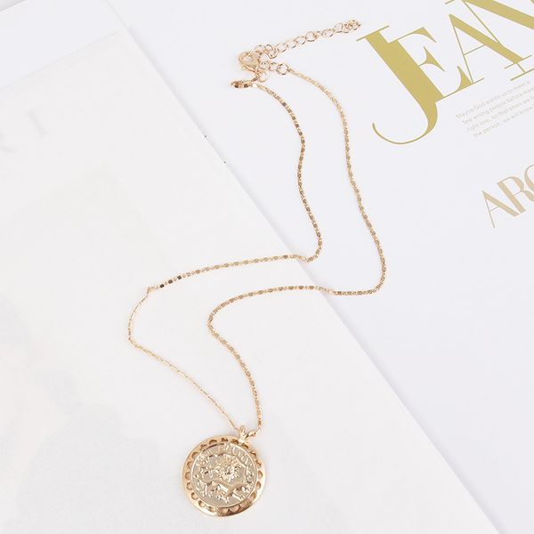 

flat hollow coin pendant pet pattern alloy necklace for women, Silver