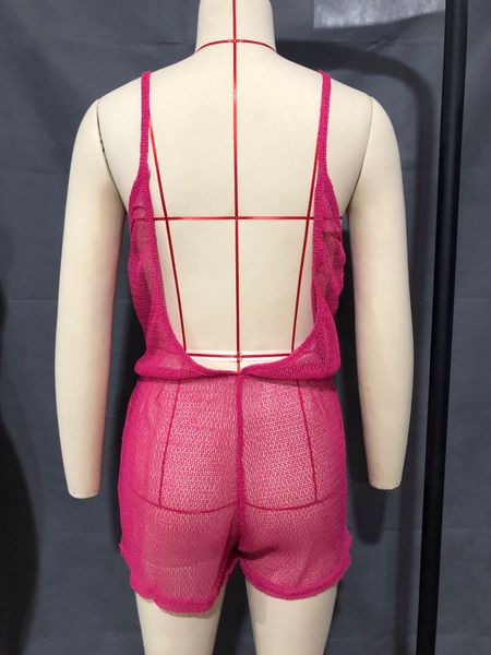 

2020 mesh openwork halter jumpsuit spring and summer shorts new su1761, Black;white