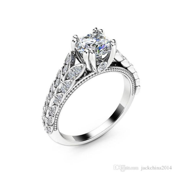 

lucky band rings wholesale luxury jewelry 925 sterling silver pave white sapphire cz diamond double leaf party wedding band ring for women, Slivery;golden