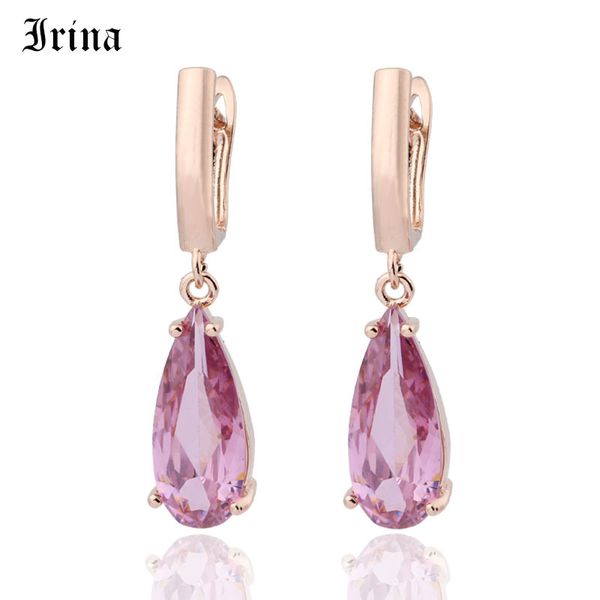 

irina 10 color new long earring for women fashion party jewelry 585 rose gold water drop zircon dangle earrings, Silver