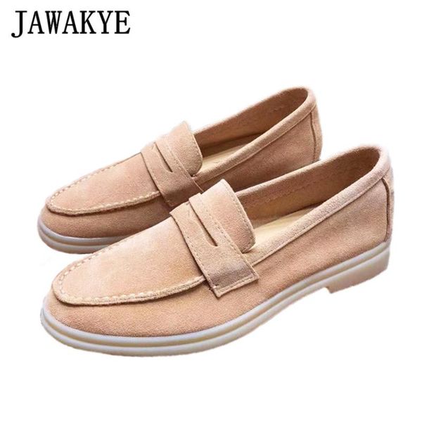 

nude suede leather loafers women driving shoes round toe slip on leisure flat shoes spring autumn comfortable walk women, Black