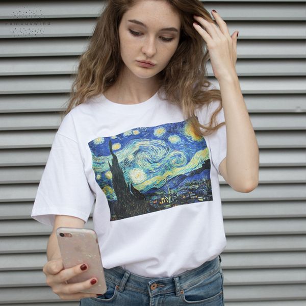

t shirt short sleeved new fashion large size van gogh painters short work oil painting casual harajuku t shirt, White