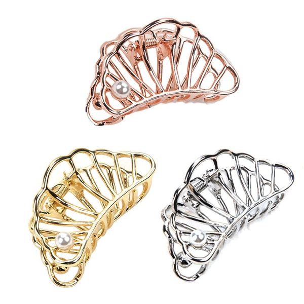 

women metal alloy hair claw crab glitter color moon shape jaw clips faux pearl decor hairpin vintage hollow out ponytail holder