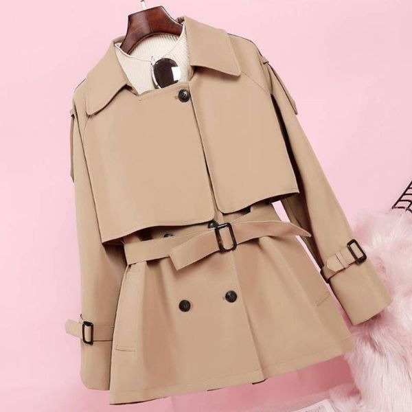 

women's trench coats 2021 fashion women long coat autumn winter vintage belt double breasted khaki outwear slim, Tan;black