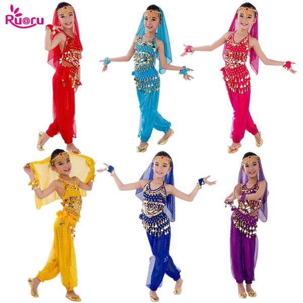 

ruoru kids bollywood belly dance costumes set oriental dance children dresses india belly clothes bellydance girls dancer, Black;red