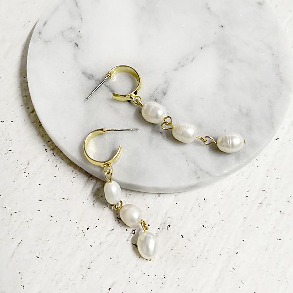 

корея новый дизайн горячий металл золото геометрические нерегулярные круг натуральный пресноводный жемчуг серьги для женщин девушка подарок, Silver