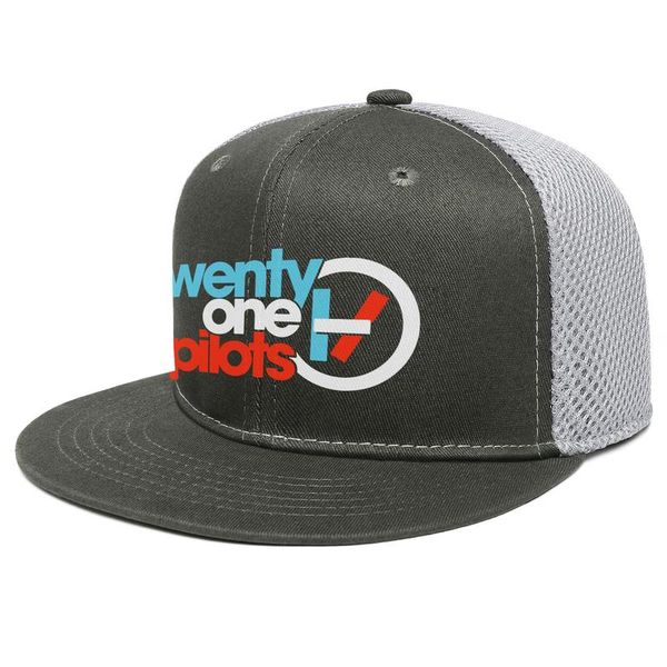 

twenty one pilots logo flat brim trucker cap plain vintage baseball hats migraine quiet is violent sign trench song vessel hand, Blue;gray