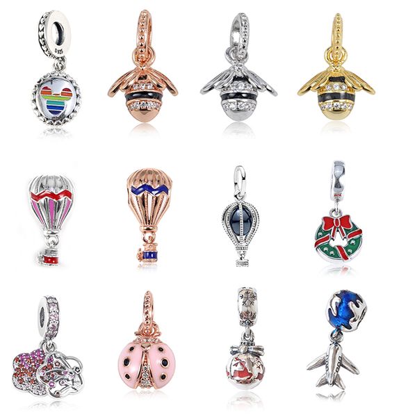 

925 sterling silver sell bee air balloon insects the plane charms bead fit diy bracelet and necklace fashion jewelry