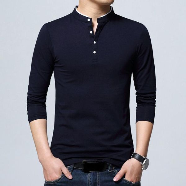 

2020 men t-shirt fashion stand collar long sleeve t-shirt comfortable solid color top