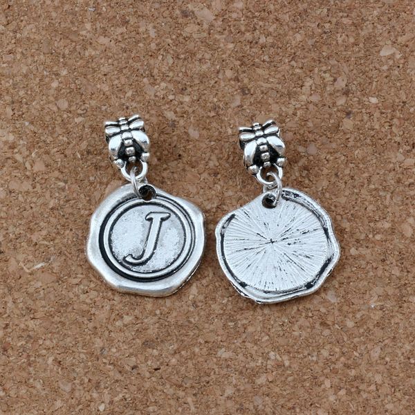 

Single side Letter Disc " J" Alphabet Initial Dangle Bead fit European Charm Bracelets DIY Accessories 18x30.5mm 50pcs Antique silver A-474a