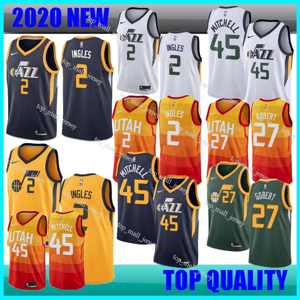 

men's donovan 45 mitchell rudy 27 gobert joe 2 ingles basketball jerseys orange yellow white navy jersey, Black;red
