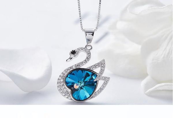 

prebeauty high end super cute s925 sterling silver swan pendant necklace swarovski element crystal jewelry women birthday gift