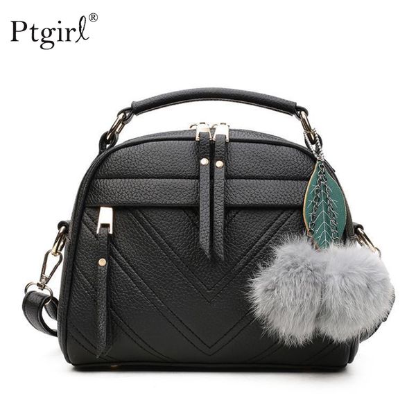 

stylish women handbag pu leather cute mini messenger shoulder bag with ball toy ptgirl crossbody bags for women handtassen dames