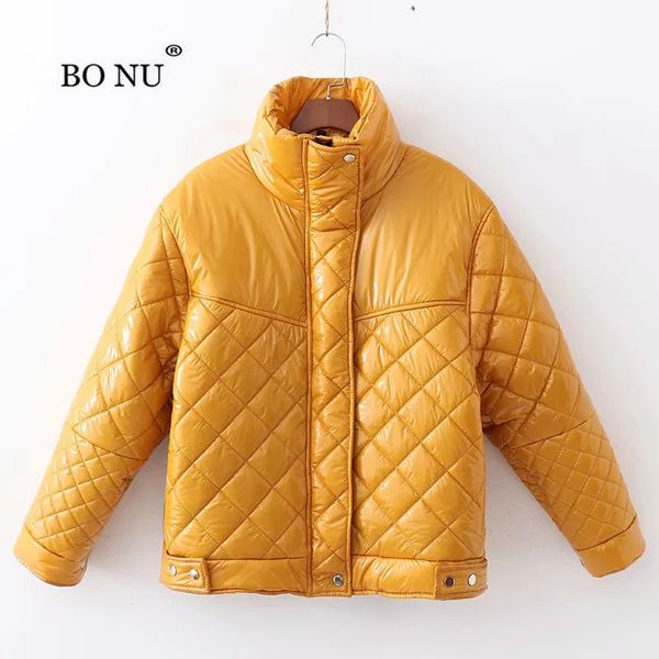 

bonu winter women jacket large size winter warm thick parka glossy yellow down parka women's ribbons solid coat women, Black