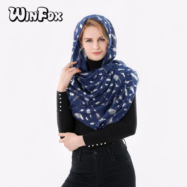 

winfox 2018 new fashion lightweight navy white foil sliver glitter feather infinity hijab scarfs shawl for womens ladies, Blue;gray